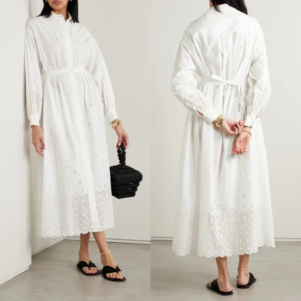ULLA JOHNSON Adette tie-detailed broderie anglaise eyelet cotton midi dress - Picture 3 of 13